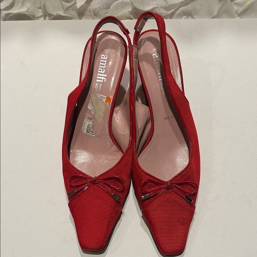 Amalfi Red Slingback Pointed-Toe Mules with Bow Accent